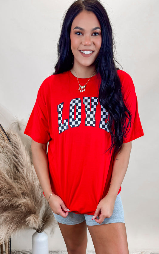 Love Checkered Graphic T-shirt