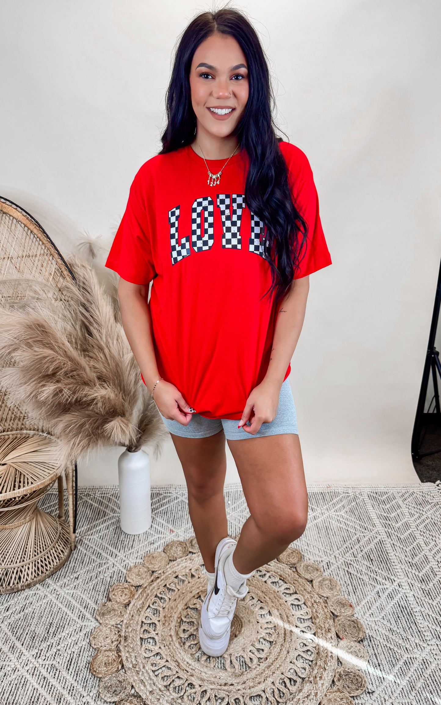 Love Checkered Graphic T-shirt