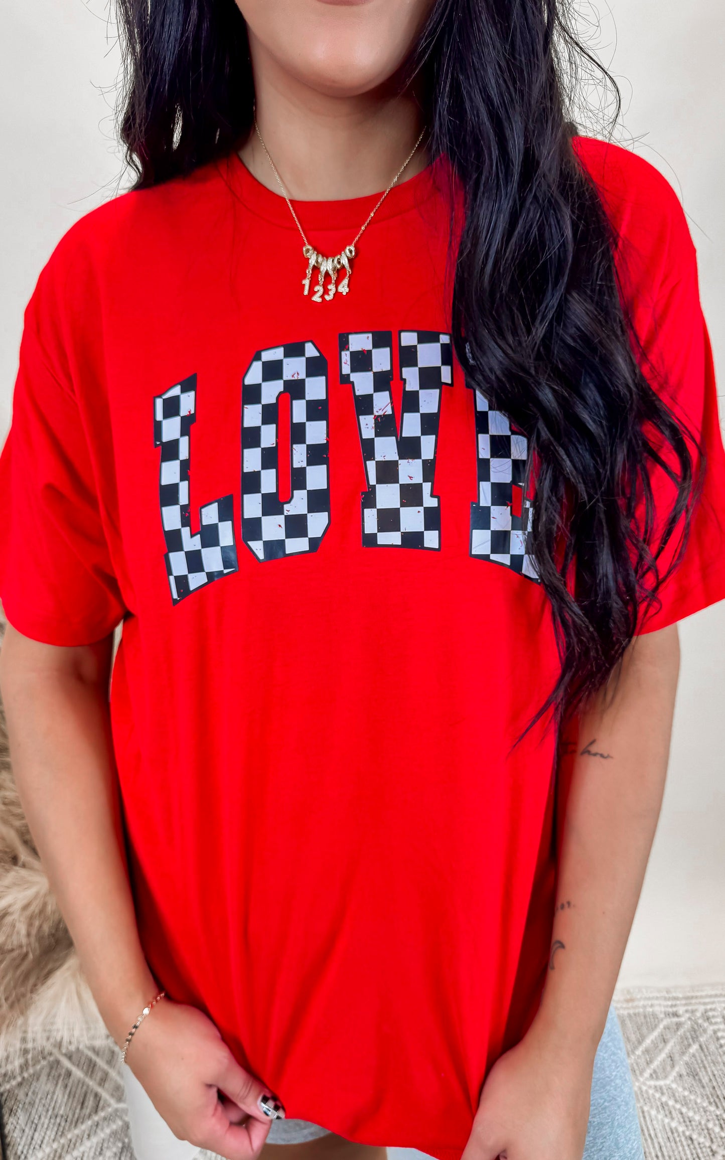 Love Checkered Graphic T-shirt