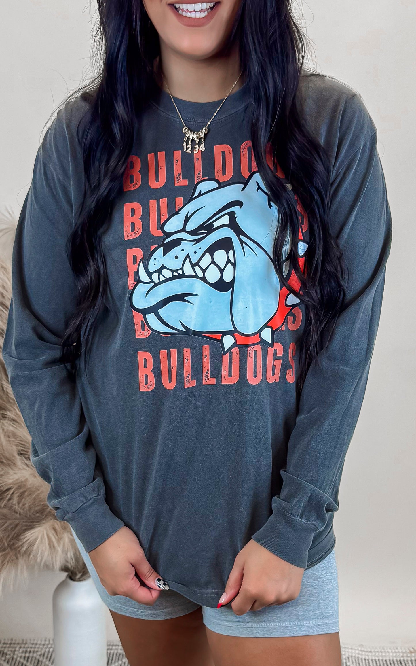 Bulldogs Garment Dyed Long Sleeve Graphic Top