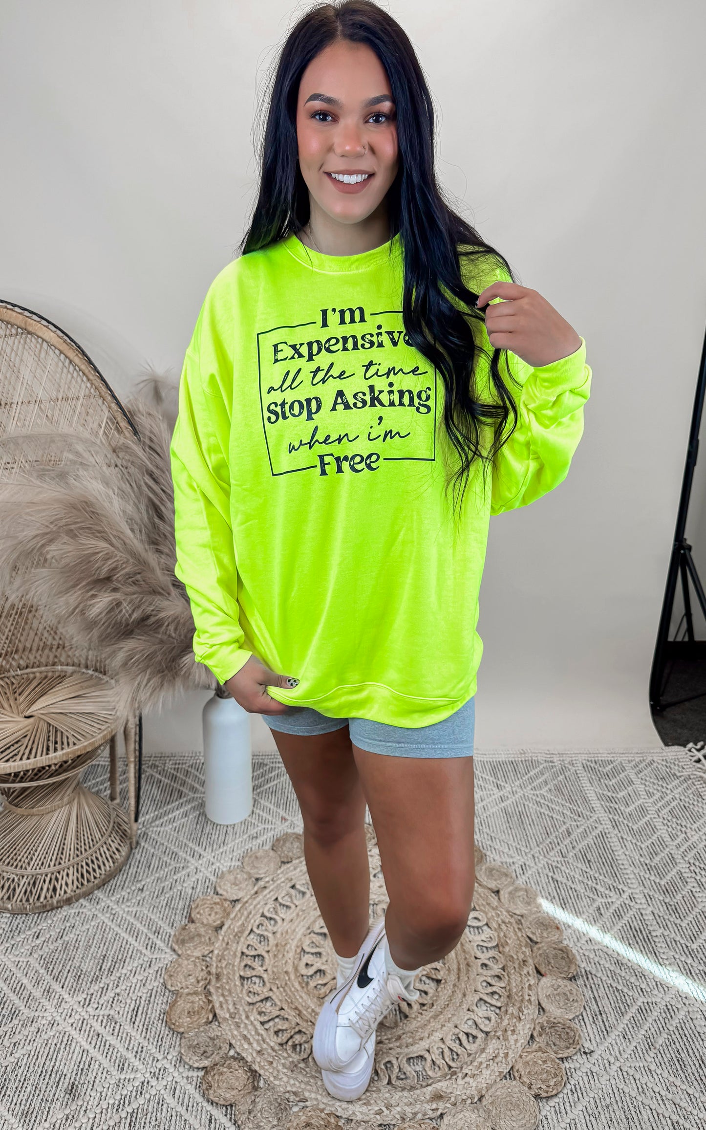 I'm Expensive Stop Asking Graphic Crewneck Sweatshirt
