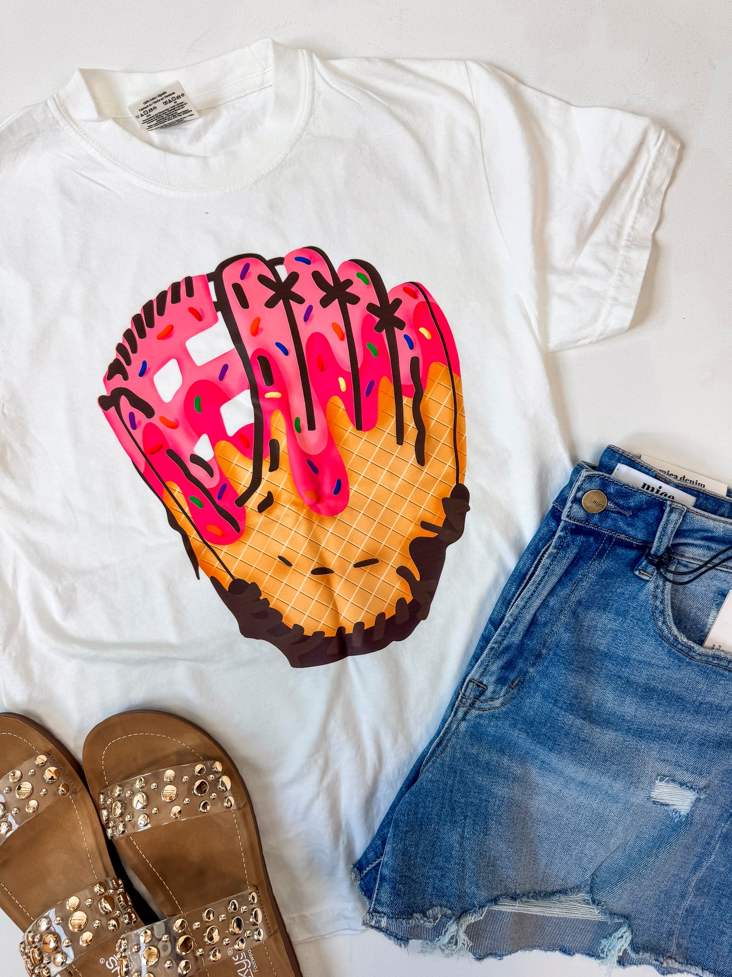 Ice Cream Drip Baseball Glove Garment Dyed Graphic T-shirt