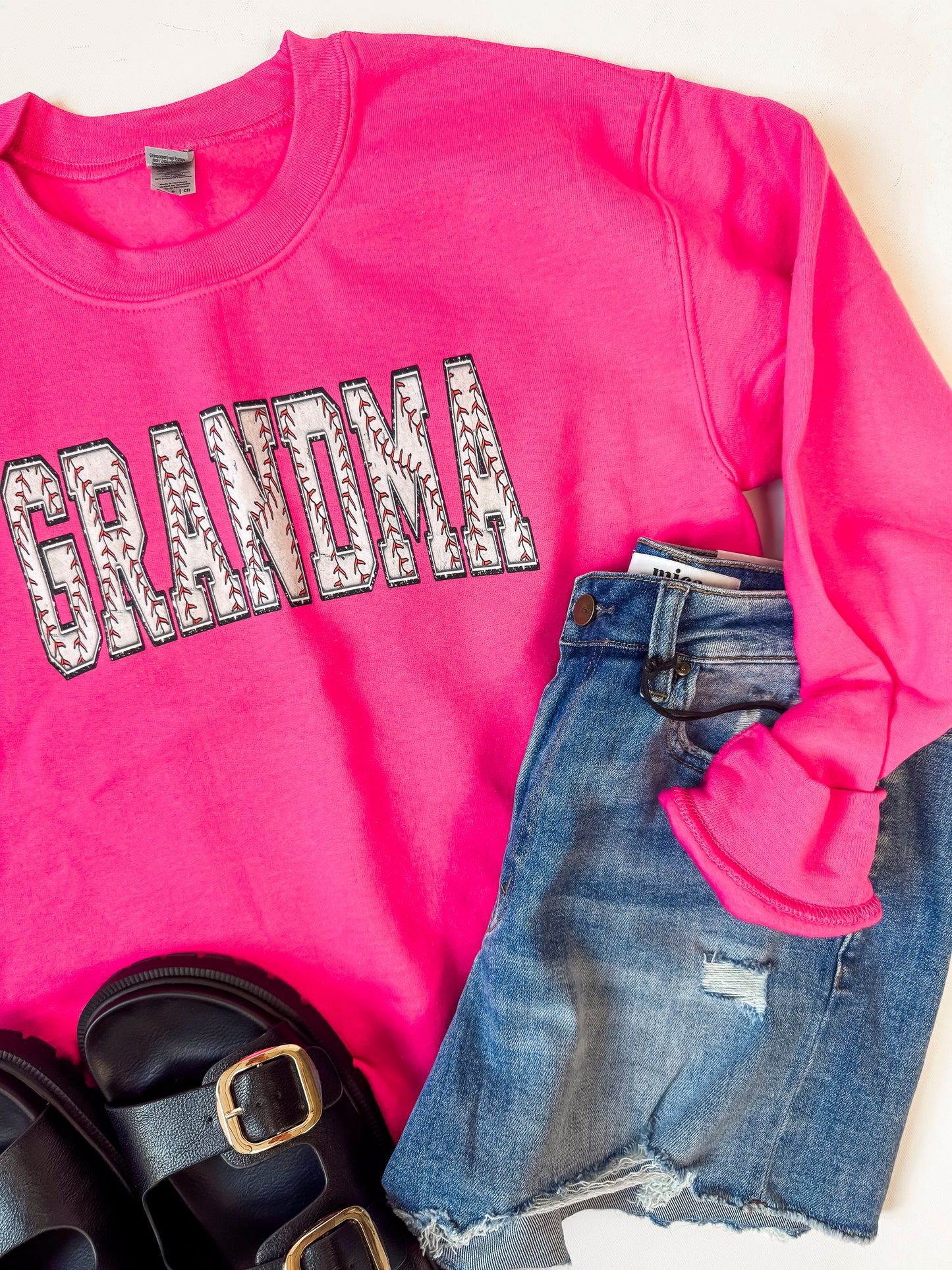 Hot Pink Baseball Stitches Grandma Graphic Crewneck Sweatshirt