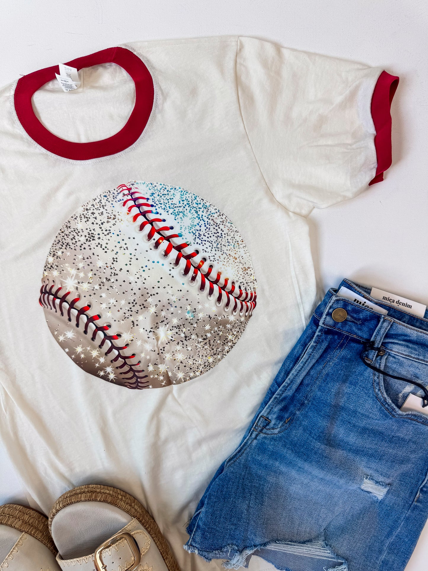 Sparkle Baseball Ringer Graphic T-shirt - Final Sale