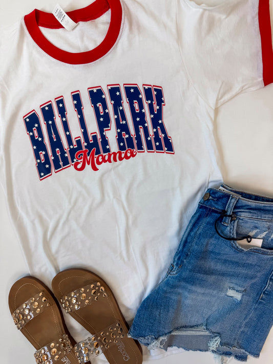 All American Ballpark Mama Ringer Graphic T-shirt