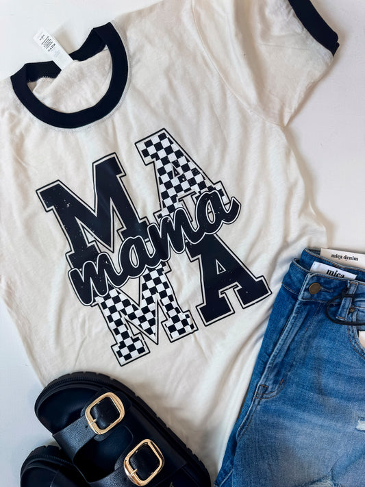Checked Mama Ringer Graphic T-shirt**
