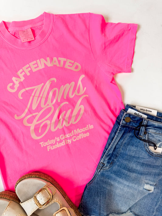Caffinated Moms Club Garment Dyed Graphic T-shirt**