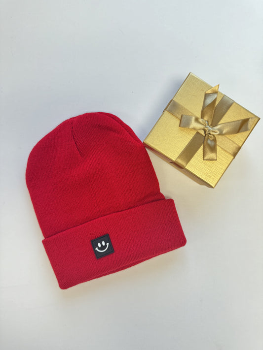 Ruby Smiley Face Patch Beanie - Final Sale