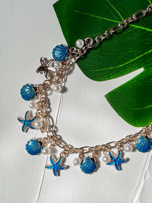 Dark Blue Seashell Charm Necklace