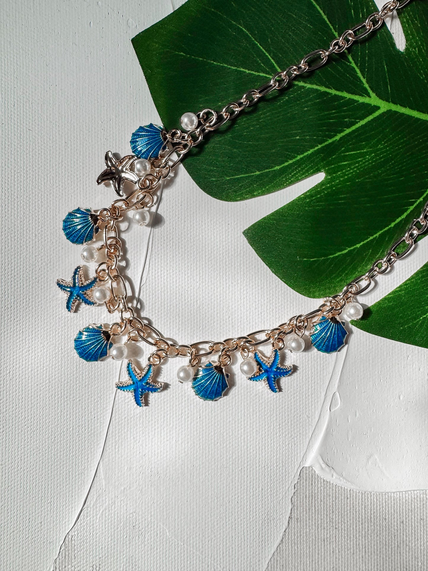 Dark Blue Seashell Charm Necklace