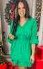 Kelly Green Surplice Double Layers Dress - Final Sale