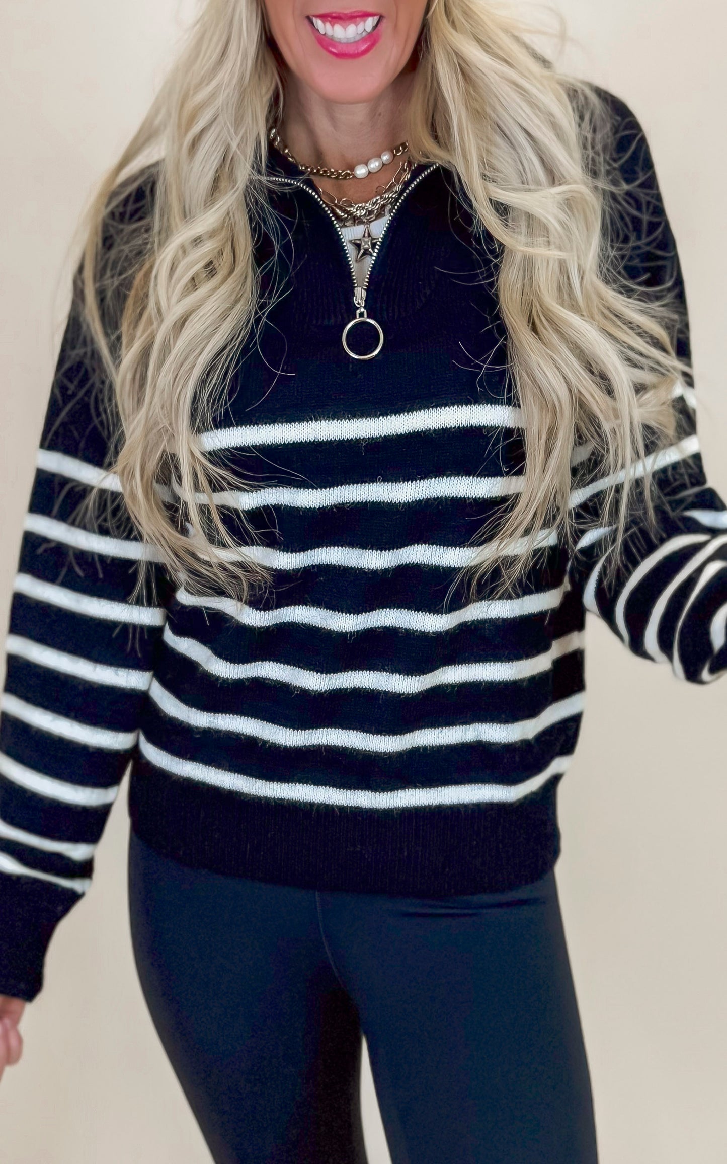 Black Long Sleeve Striped Knit Sweater** - Final Sale