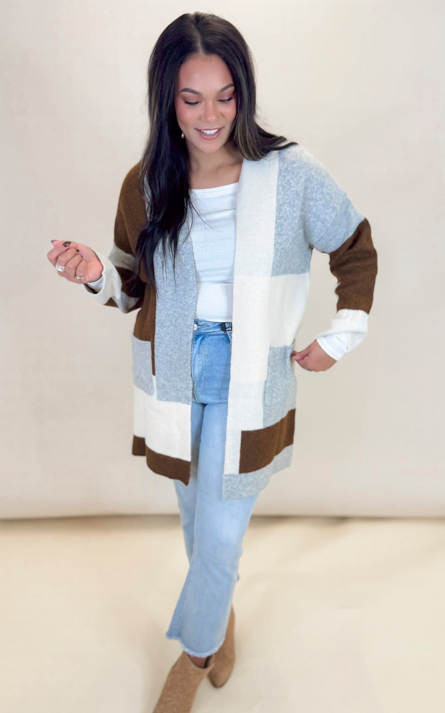 Soft Knit Color Block Open Cardigan - Final Sale