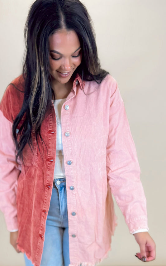 Color Contrast Washed Out Corduroy Jacket** - Final Sale