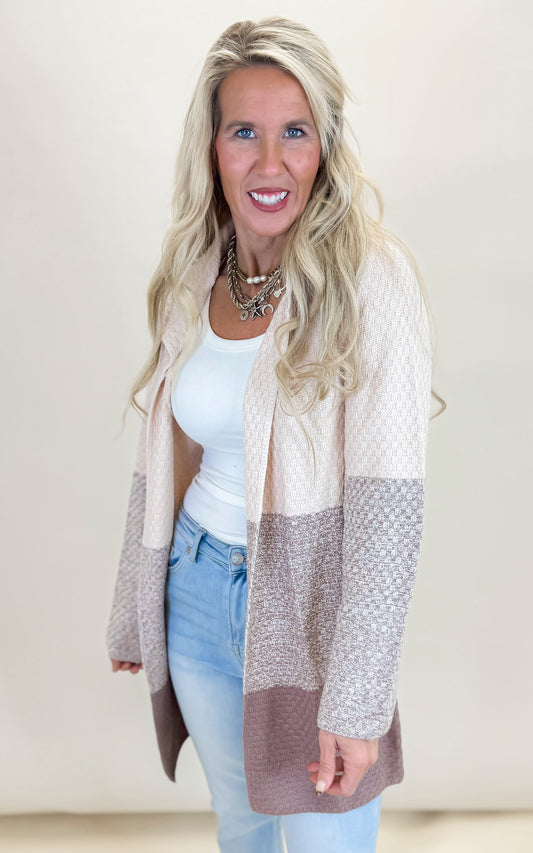 Waffle Knit Colorblock Cardigan - Final Sale