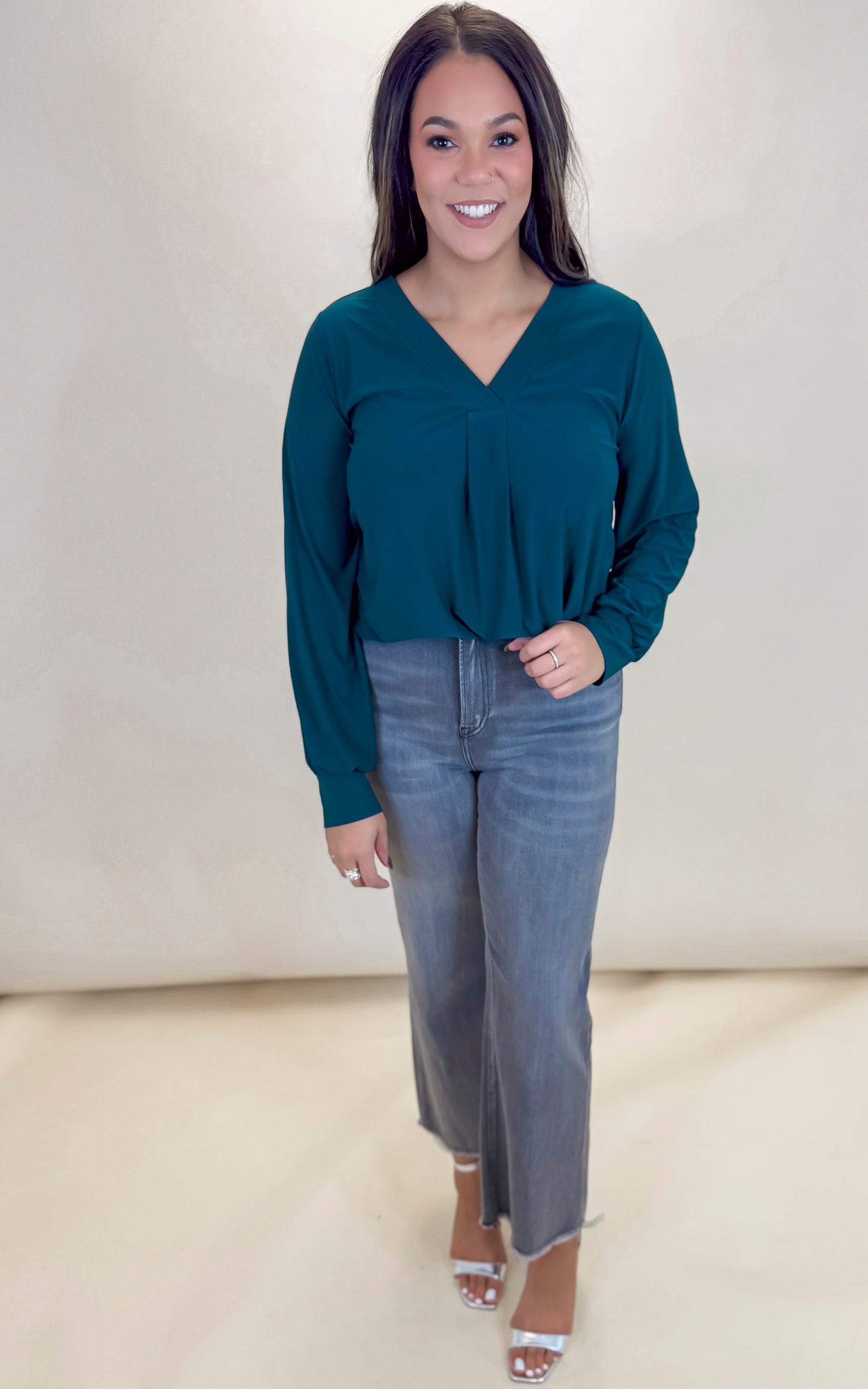 Teal Long Sleeve Solid Knit Top