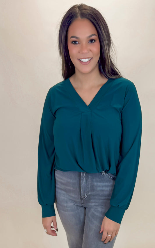 Teal Long Sleeve Solid Knit Top