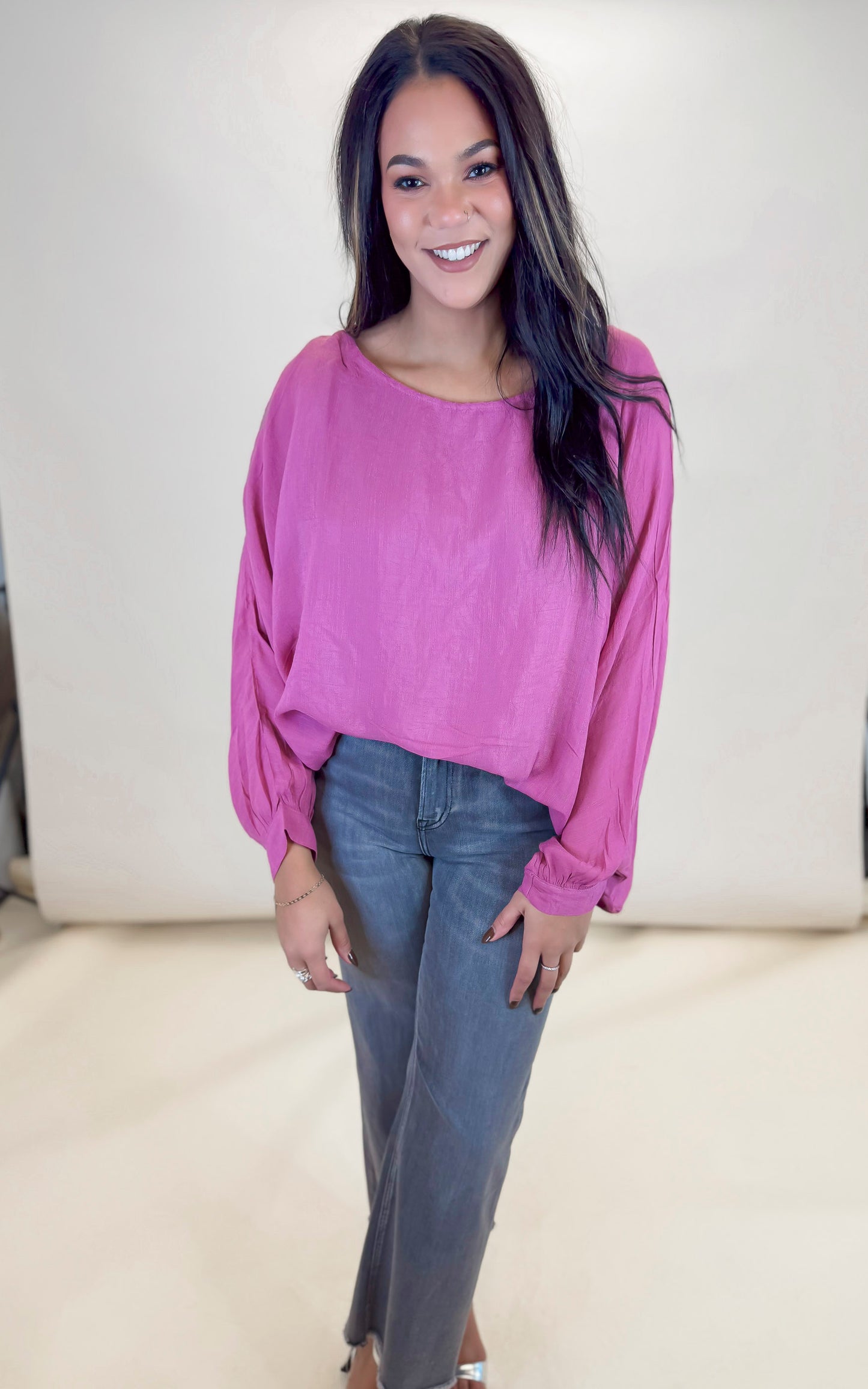 Dusty Mauve Long Sleeve Solid Woven Top