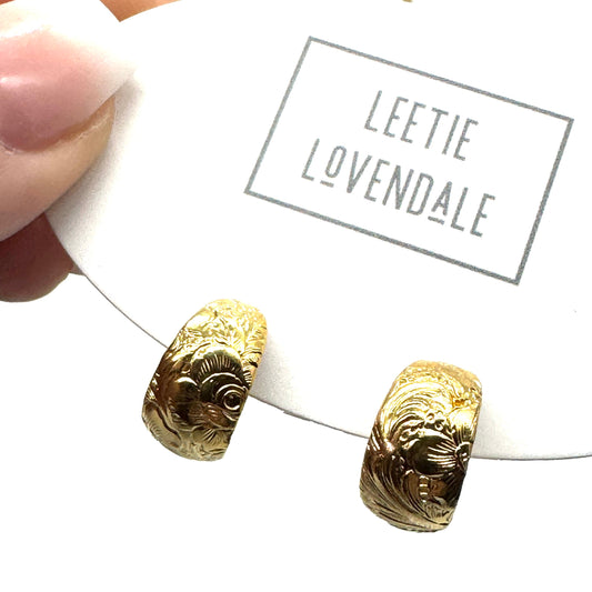 Gold Floral Etched Hoop Earrings