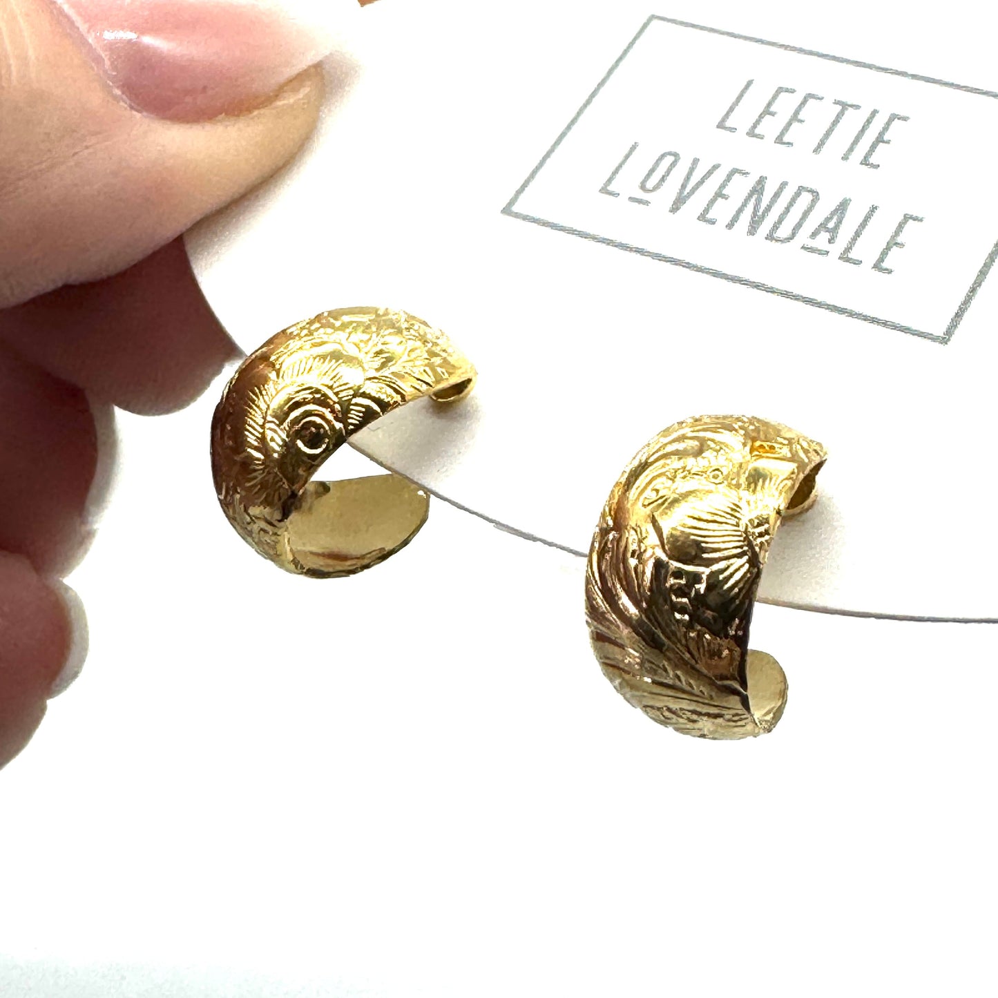 Gold Floral Etched Hoop Earrings