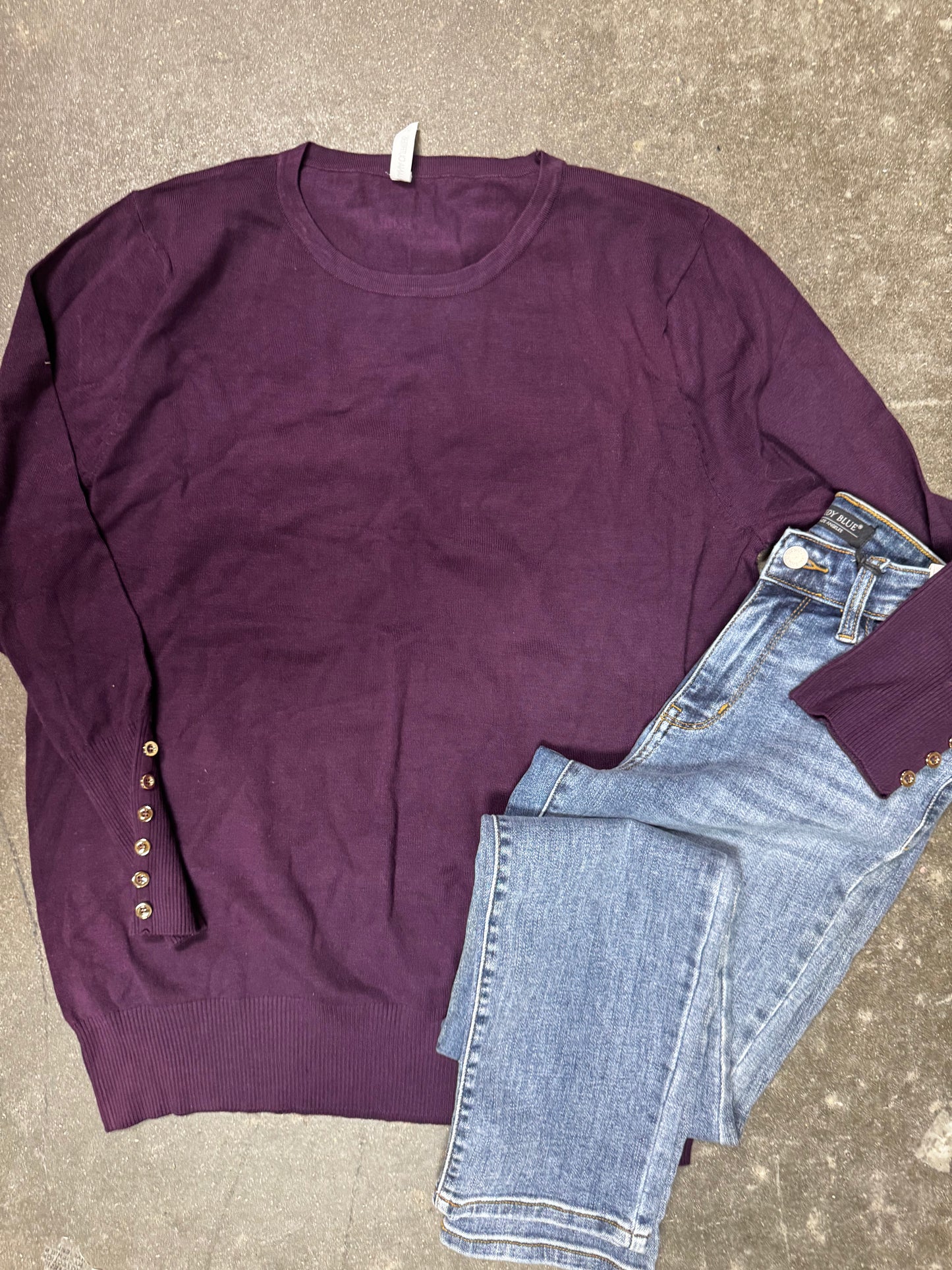 Eggplant Butter Soft Button Cuff Sweater *Curvy Girl | FINAL SALE