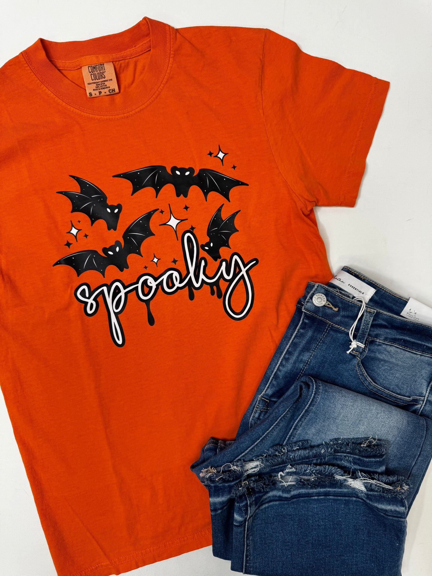 Spooky Bats Orange Garment Graphic T-shirt
