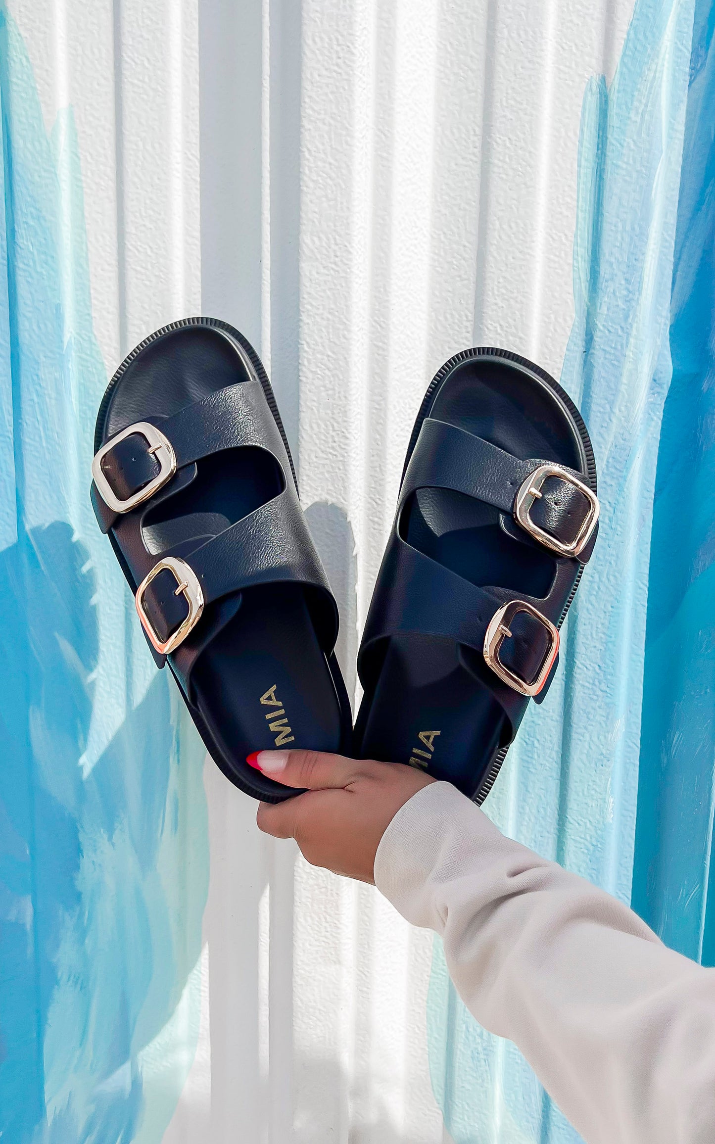 The Gen Black Dual Buckle Sandal | MIA SHOES *FINAL SALE