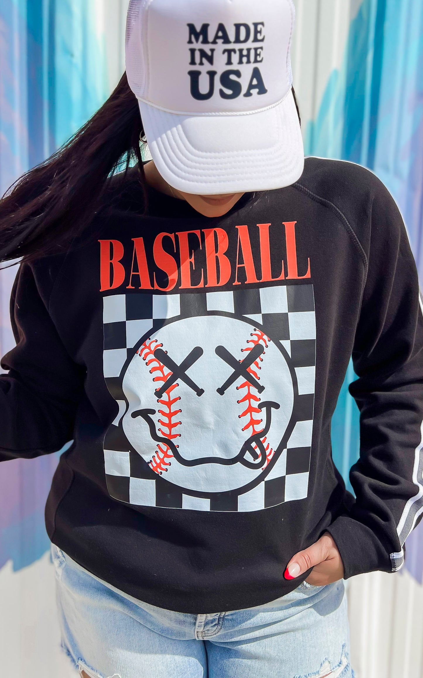 Baseball XX Smiley Fleece Graphic Sweatshirt**