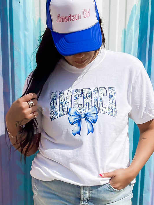 Blue Floral America Garment Dyed Graphic T-shirt - Final Sale