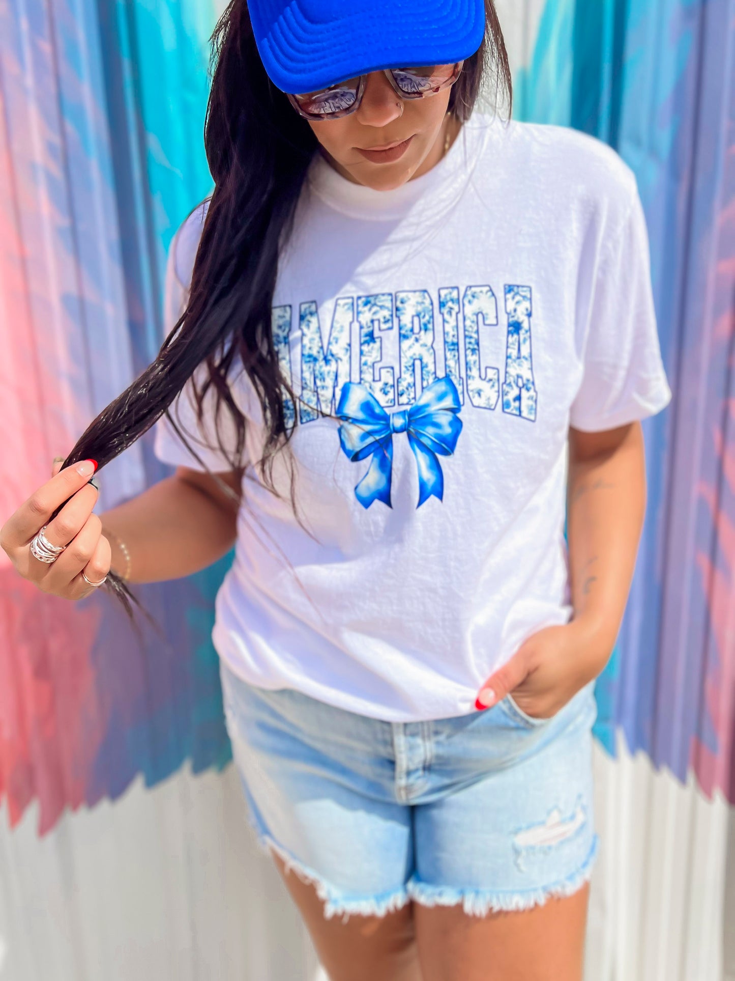 Blue Floral America Garment Dyed Graphic T-shirt - Final Sale