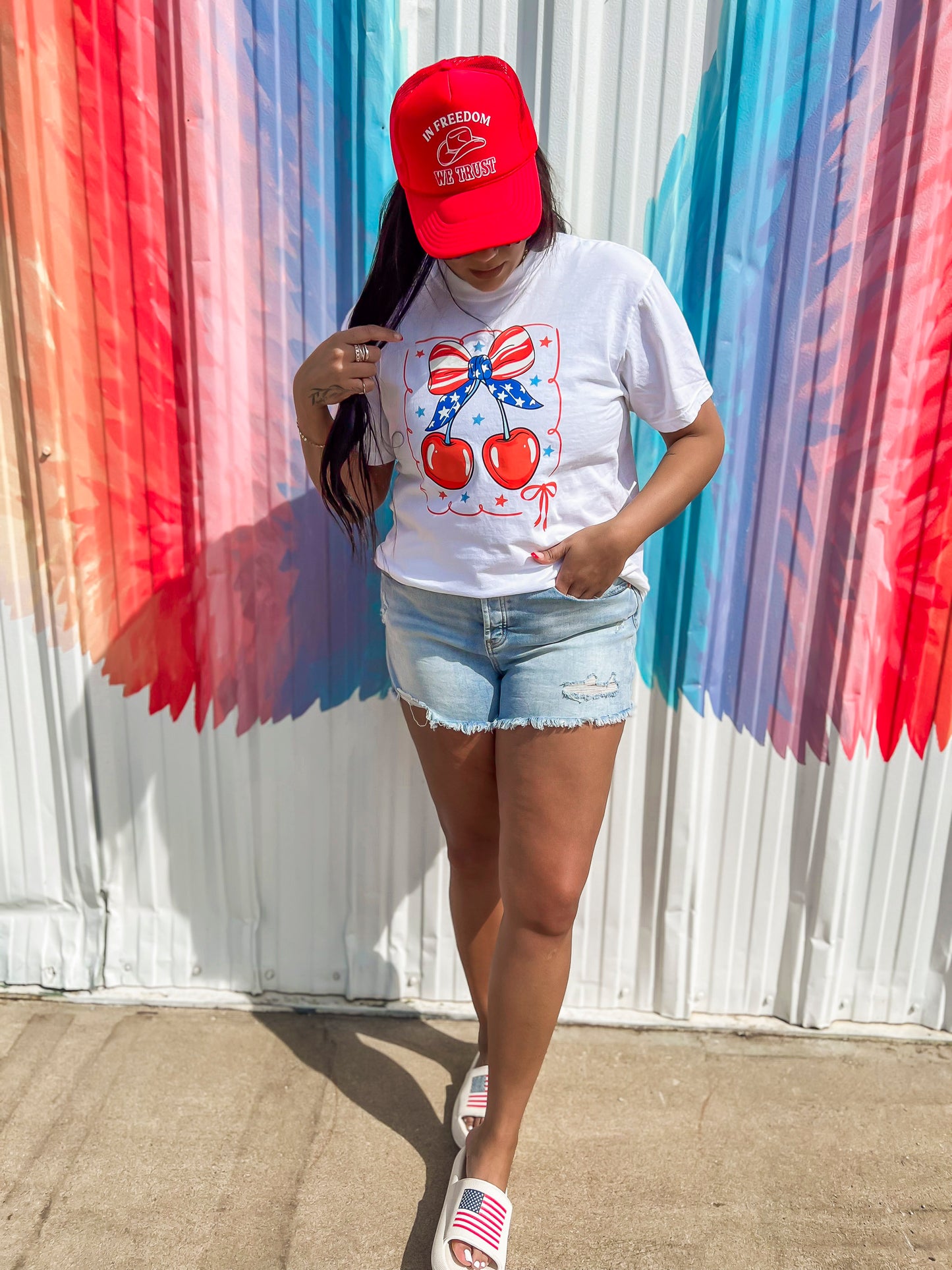 Red White & Cherry Garment Dyed Graphic T-shirt