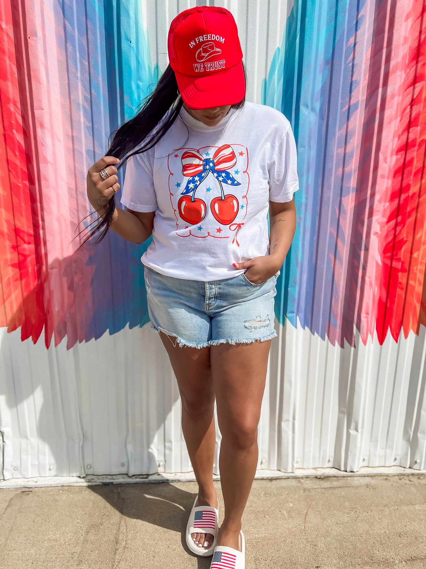 Red White & Cherry Garment Dyed Graphic T-shirt