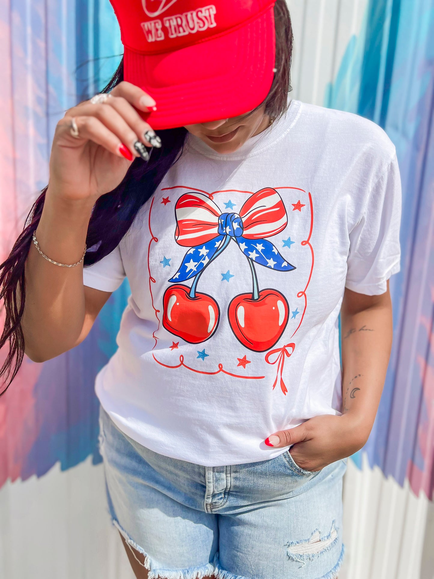 Red White & Cherry Garment Dyed Graphic T-shirt