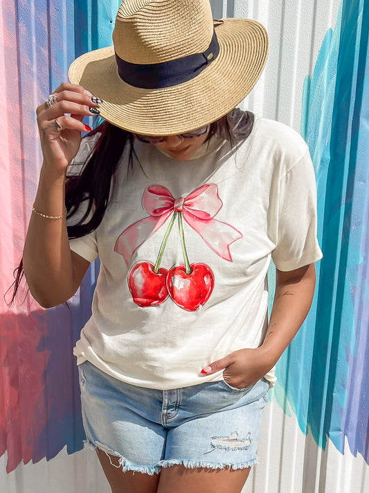 Cherry Bow Graphic T-shirt - Final Sale