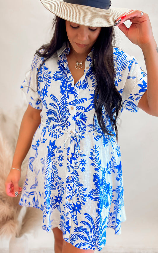 Coastal Blue Floral Midi Dress