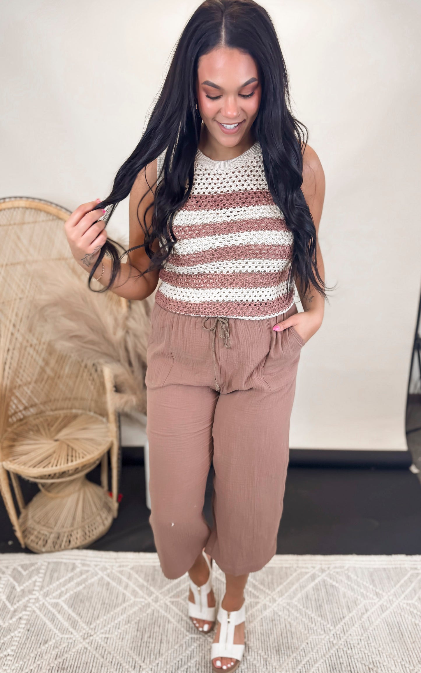 Rust Stripe Knit Sleeveless Sweater - Final Sale