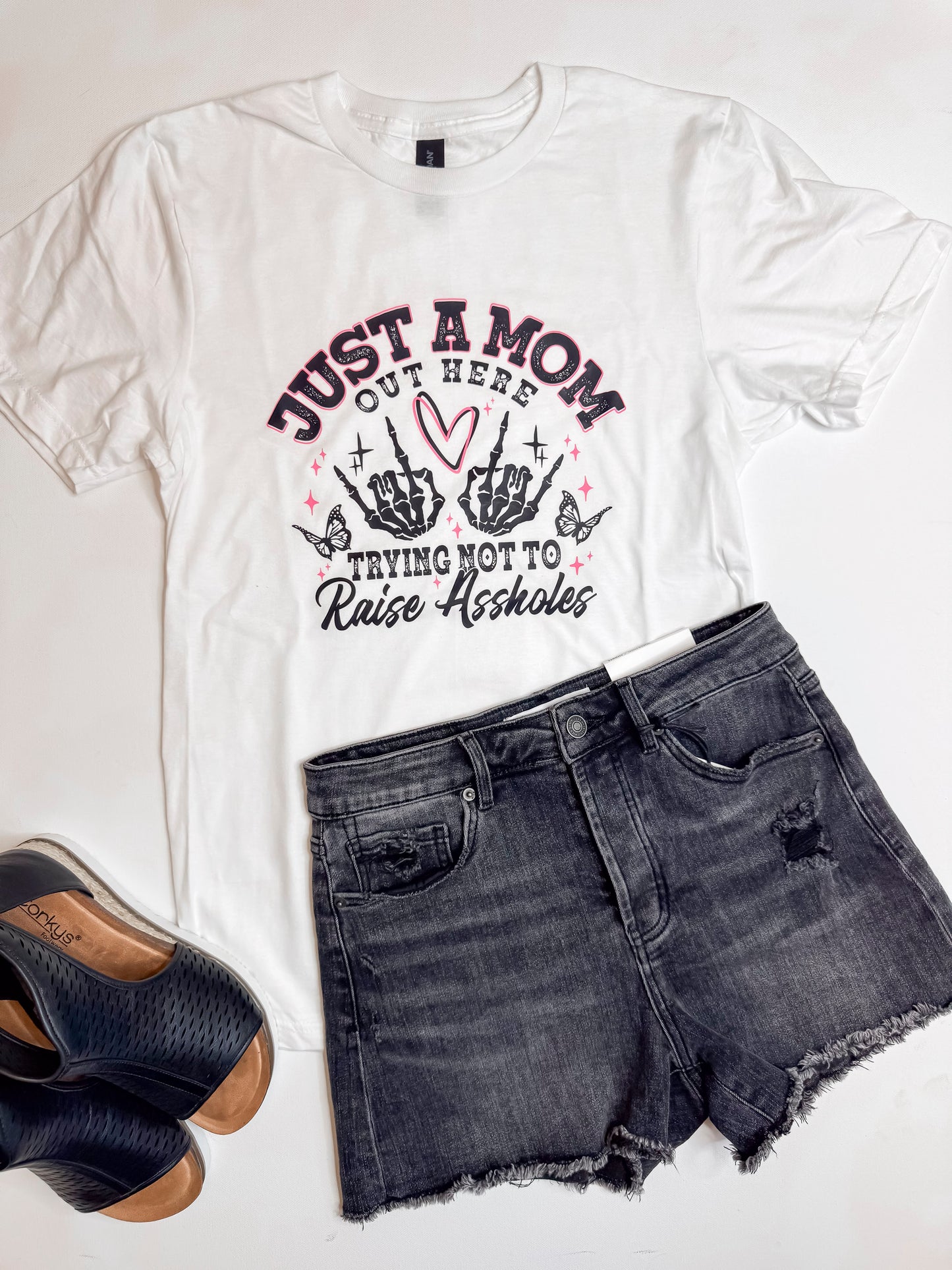 Just a Mom Trying Not to Raise Assholes Graphic T-shirt