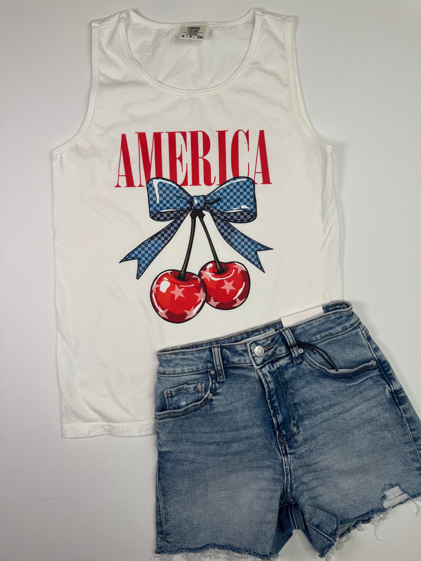 America Cherry Garment Dyed Graphic Tank Top