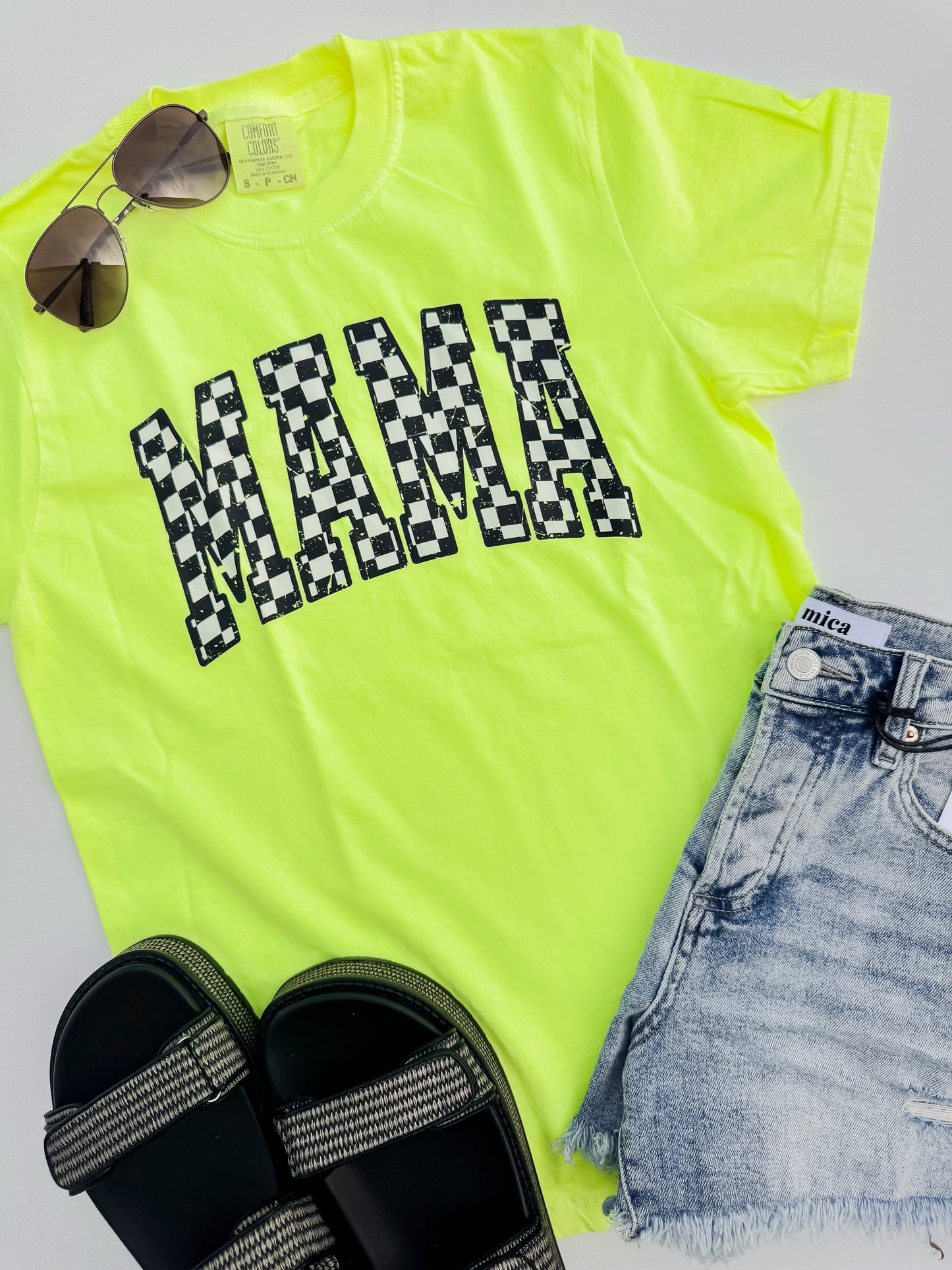 Checkered MAMA Garment Dyed Graphic T-shirt