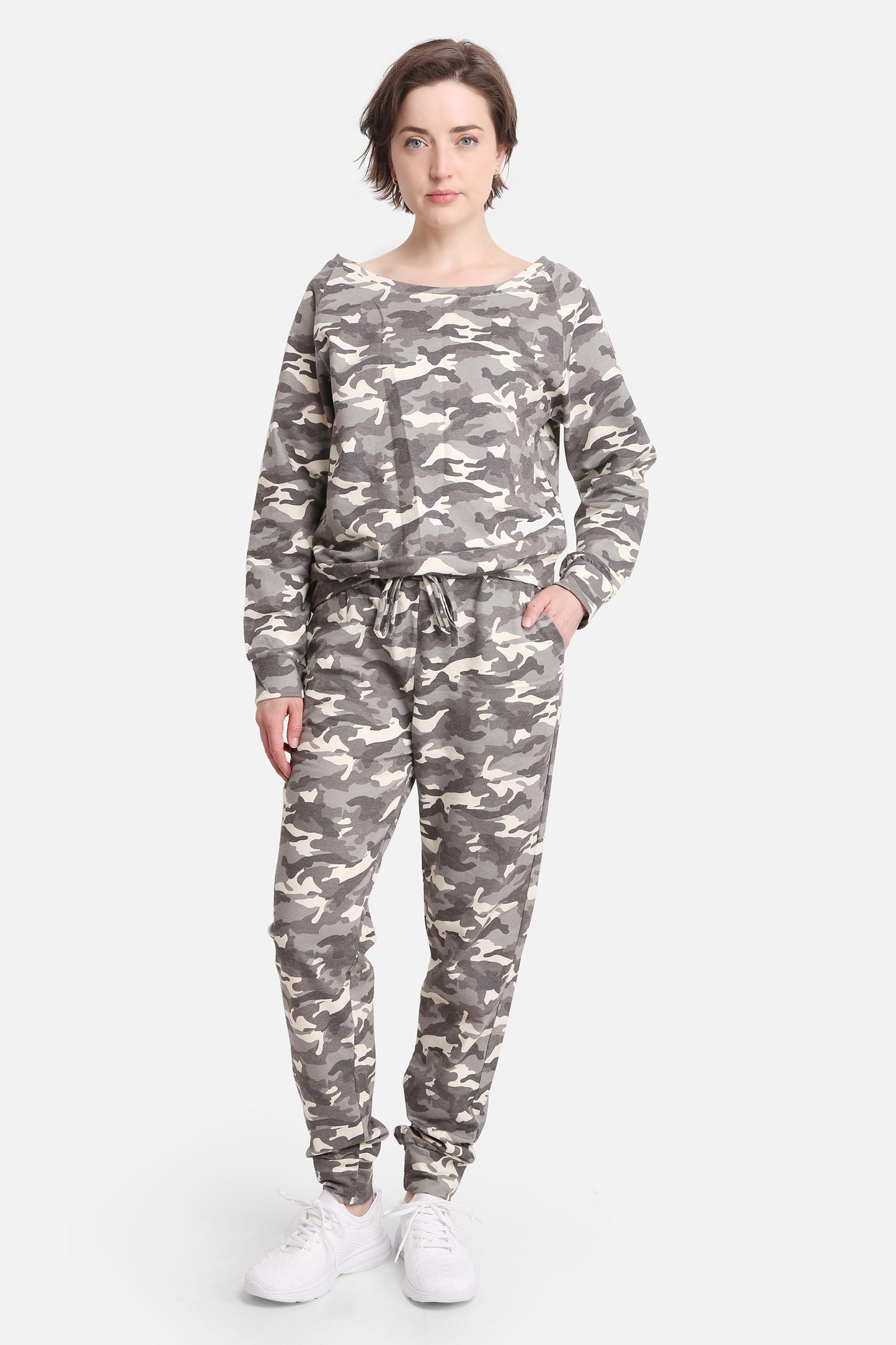 Camouflage Off the Shoulder Sweatshirt - Final Sale