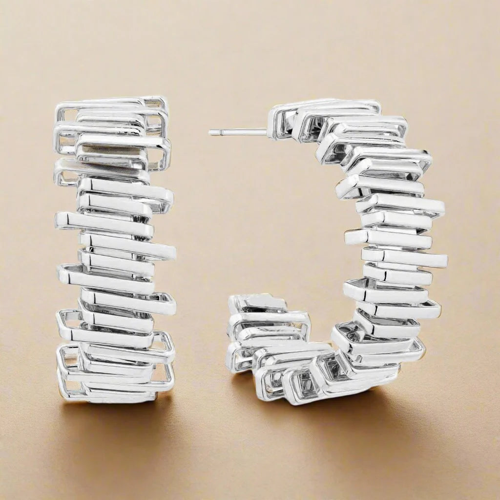 Stylish Link Open Back Hoop Earrings (GOLD & SILVER)