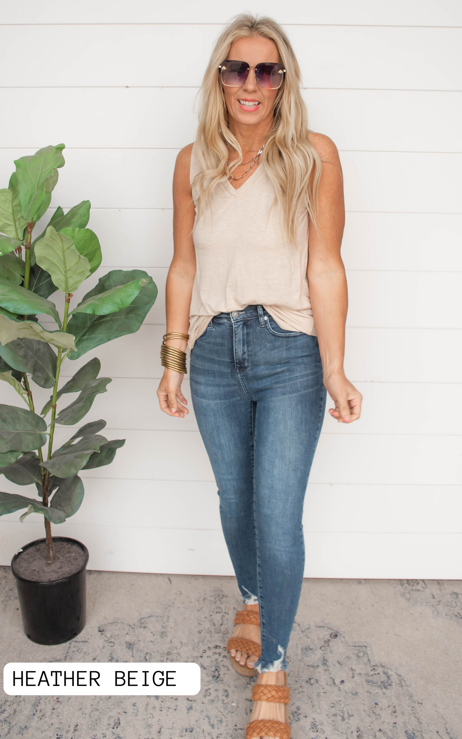 HEATHER BEIGE SLEEVELESS TOP