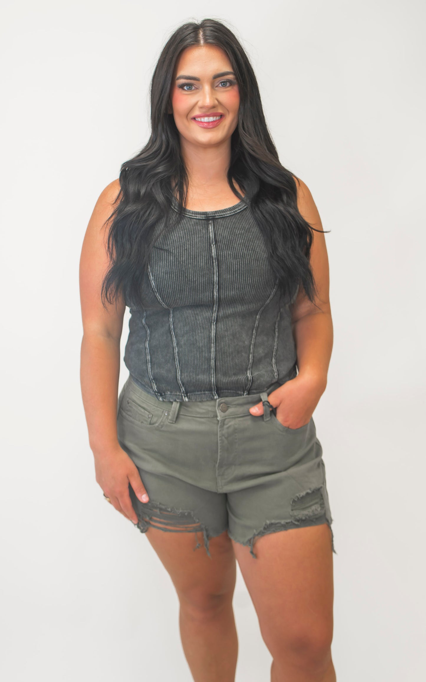 Washed Black Princess Stitch Tank Top