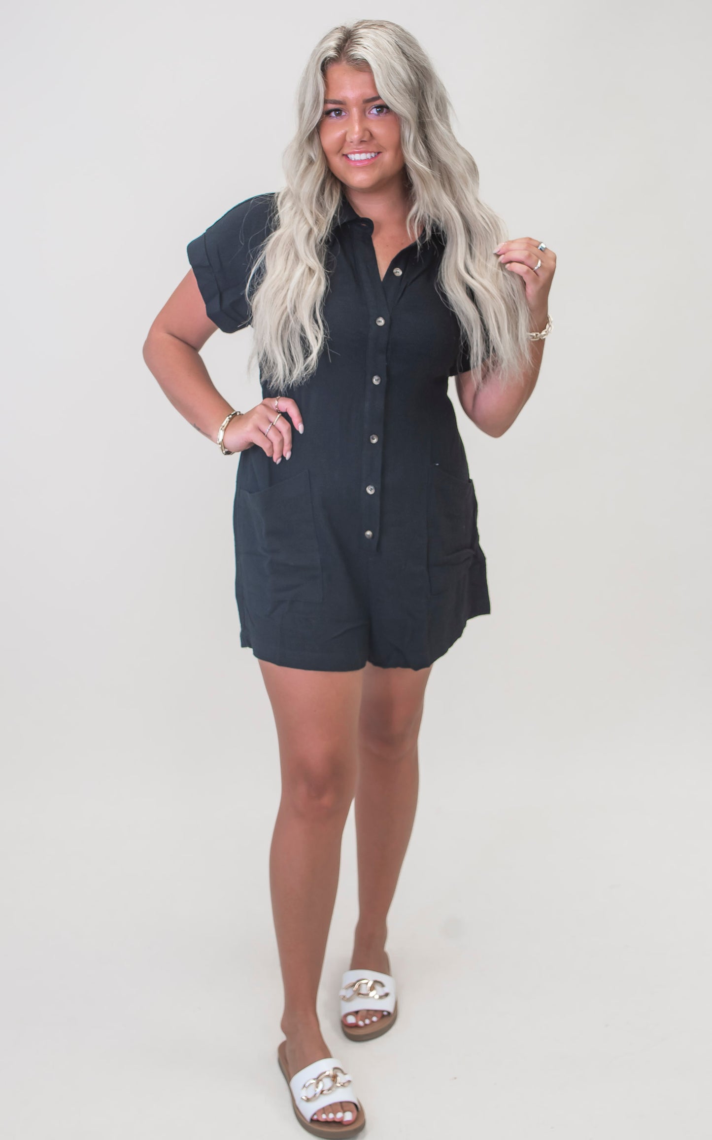 Short Sleeve Solid Knit Romper - Final Sale