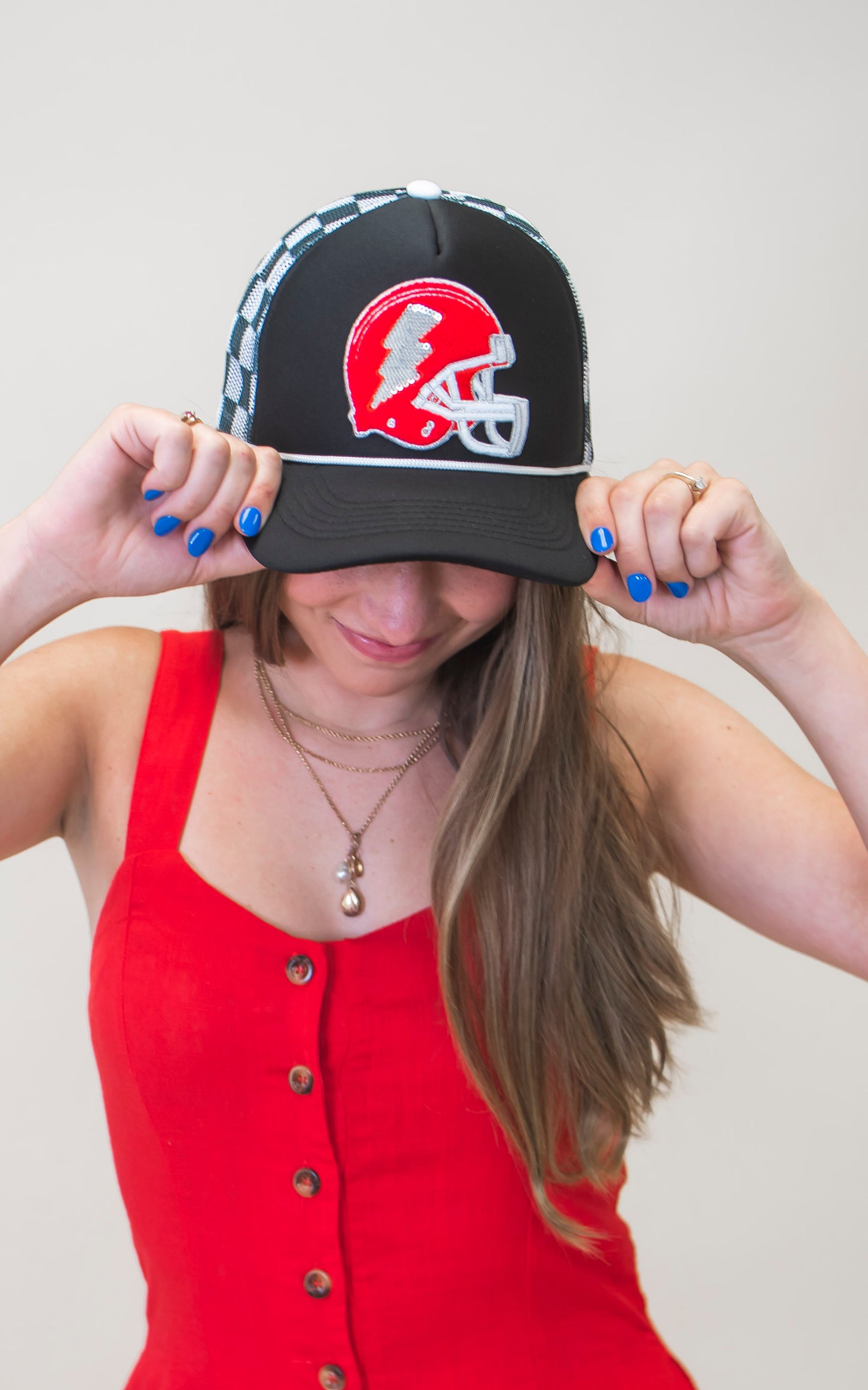 Sara's Custom Checkered Black Football Trucker Hat