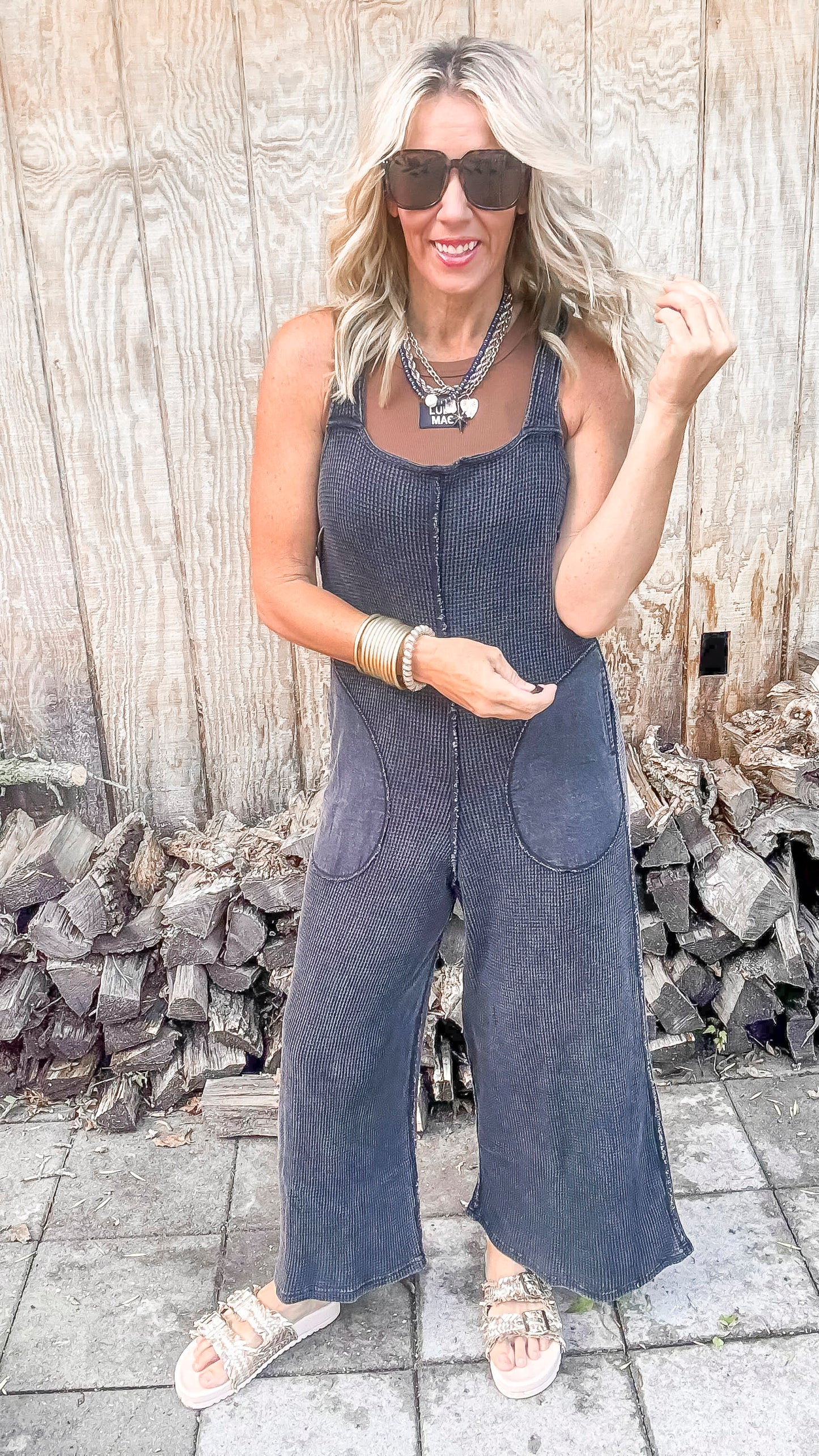 Ribbon Back Waffle Overalls | MONO B