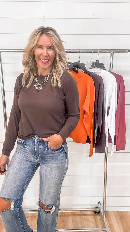 Stonewash Pima Cotton Boxy Long Sleeve Top | MONO B