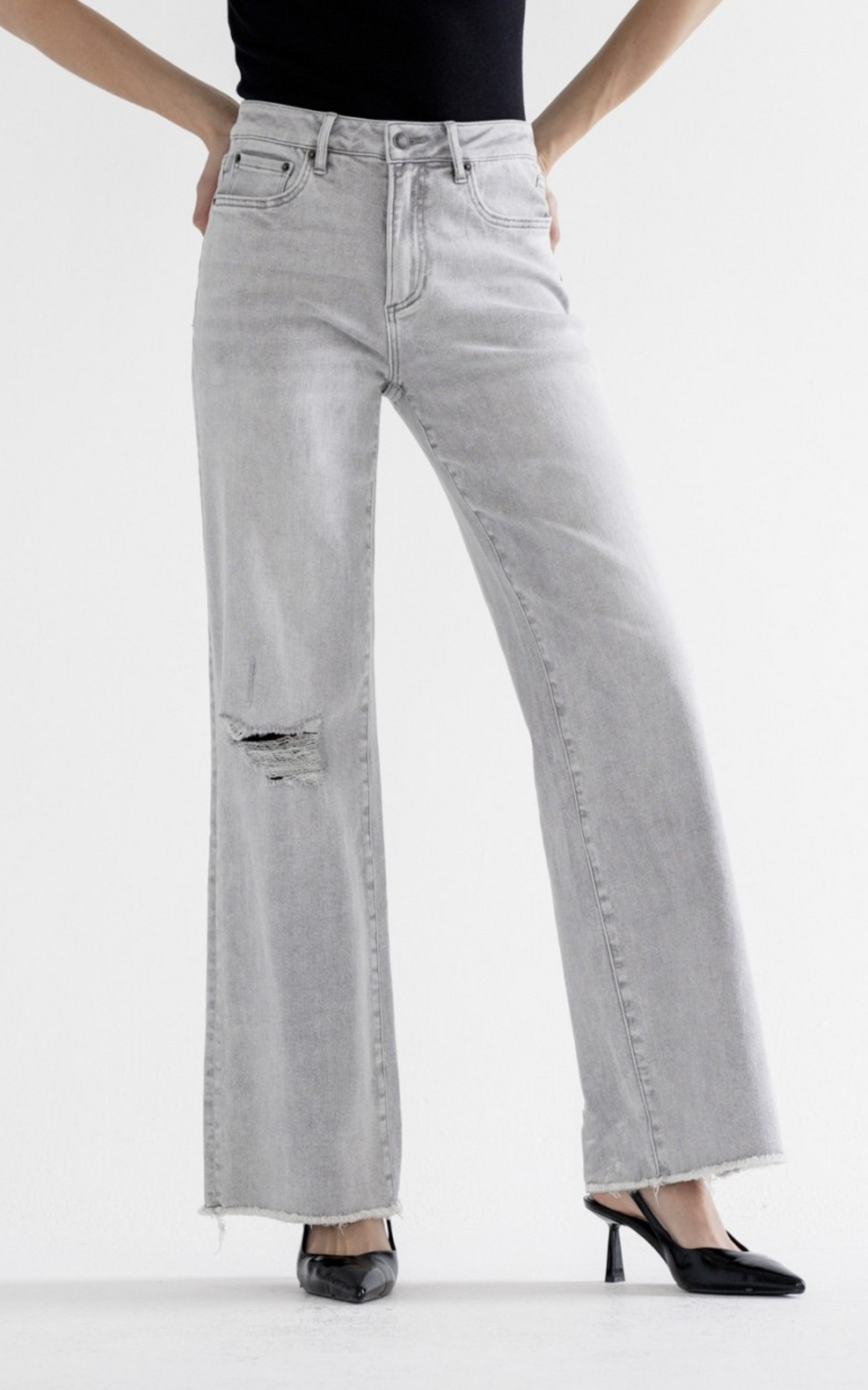 Grease High Rise Wide Leg w/ Raw Hem Denim Jeans | MICA *30A SEPT PREORDER
