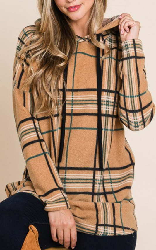 Taupe Plaid Hoodie Tunic AS IS FINAL SALE ***