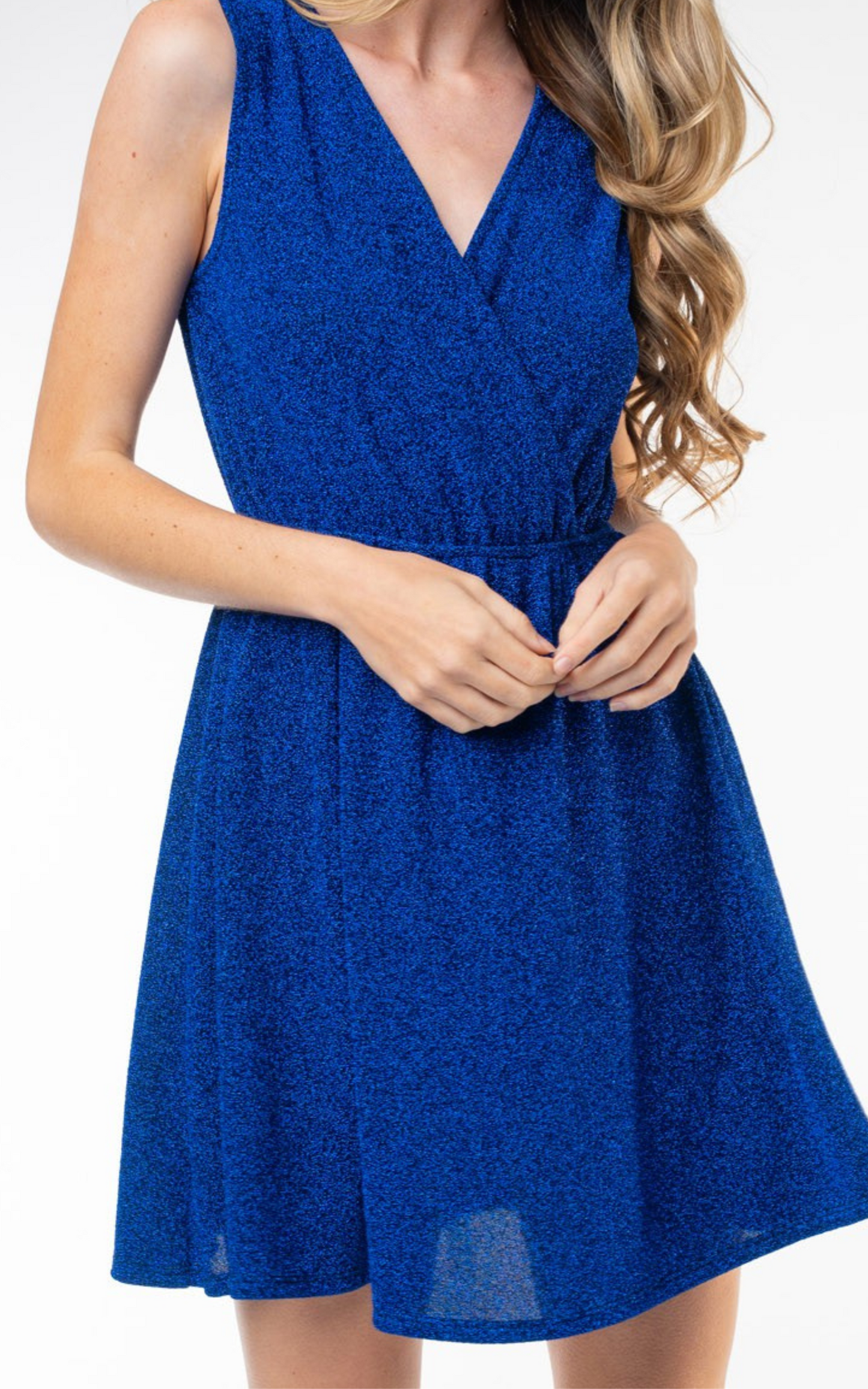 Royal Blue Sleeveless Metallic Knit Dress